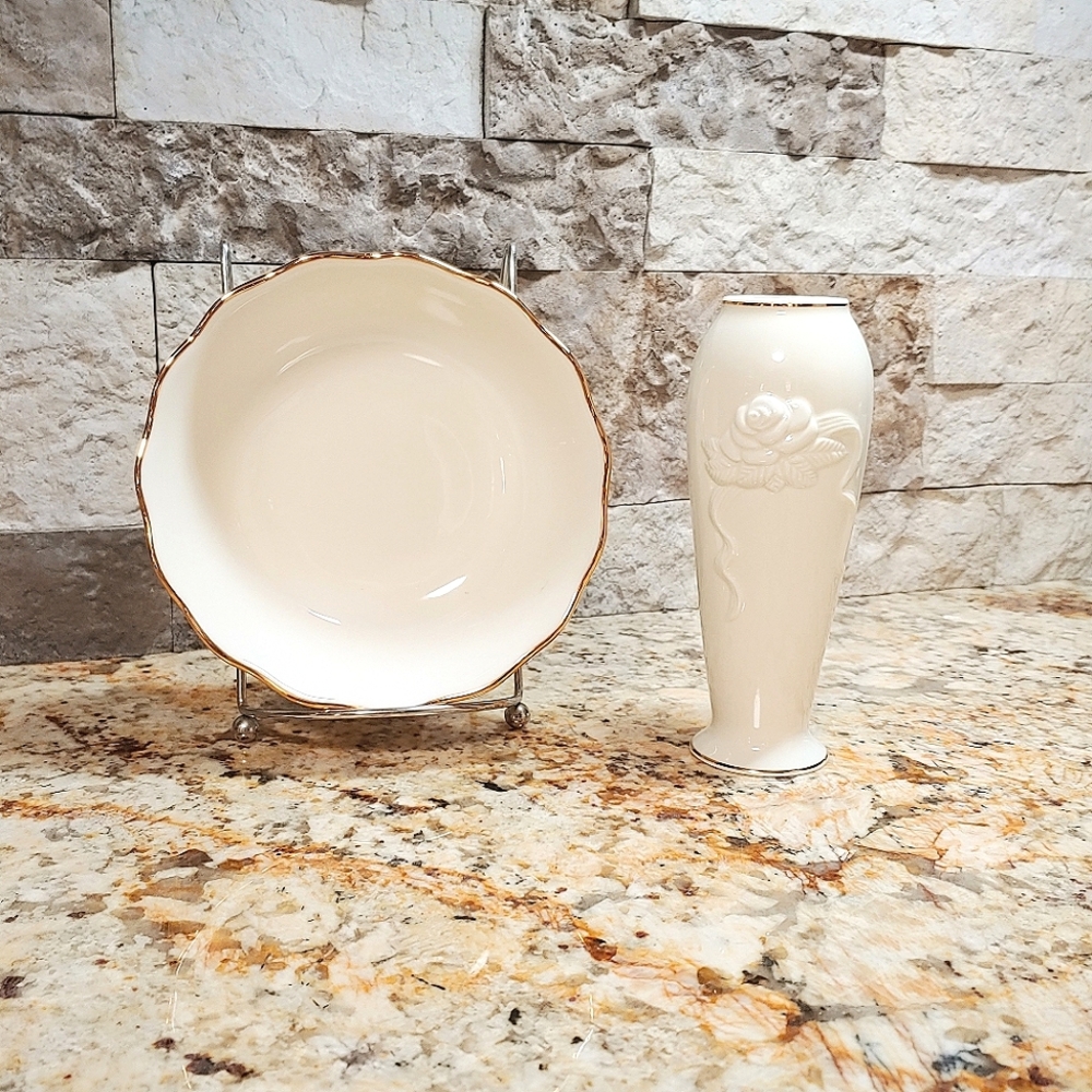 Lenox Rose Blossom bud vase and matching bowl.